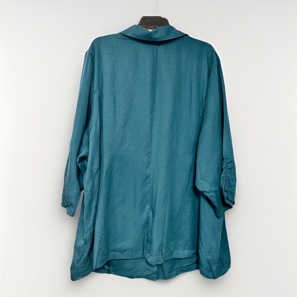 Torrid Studio Linen Blazer and Linen High Rise Pant Suit Set Blue Teal Sz 5X-20R - Picture 4 of 16